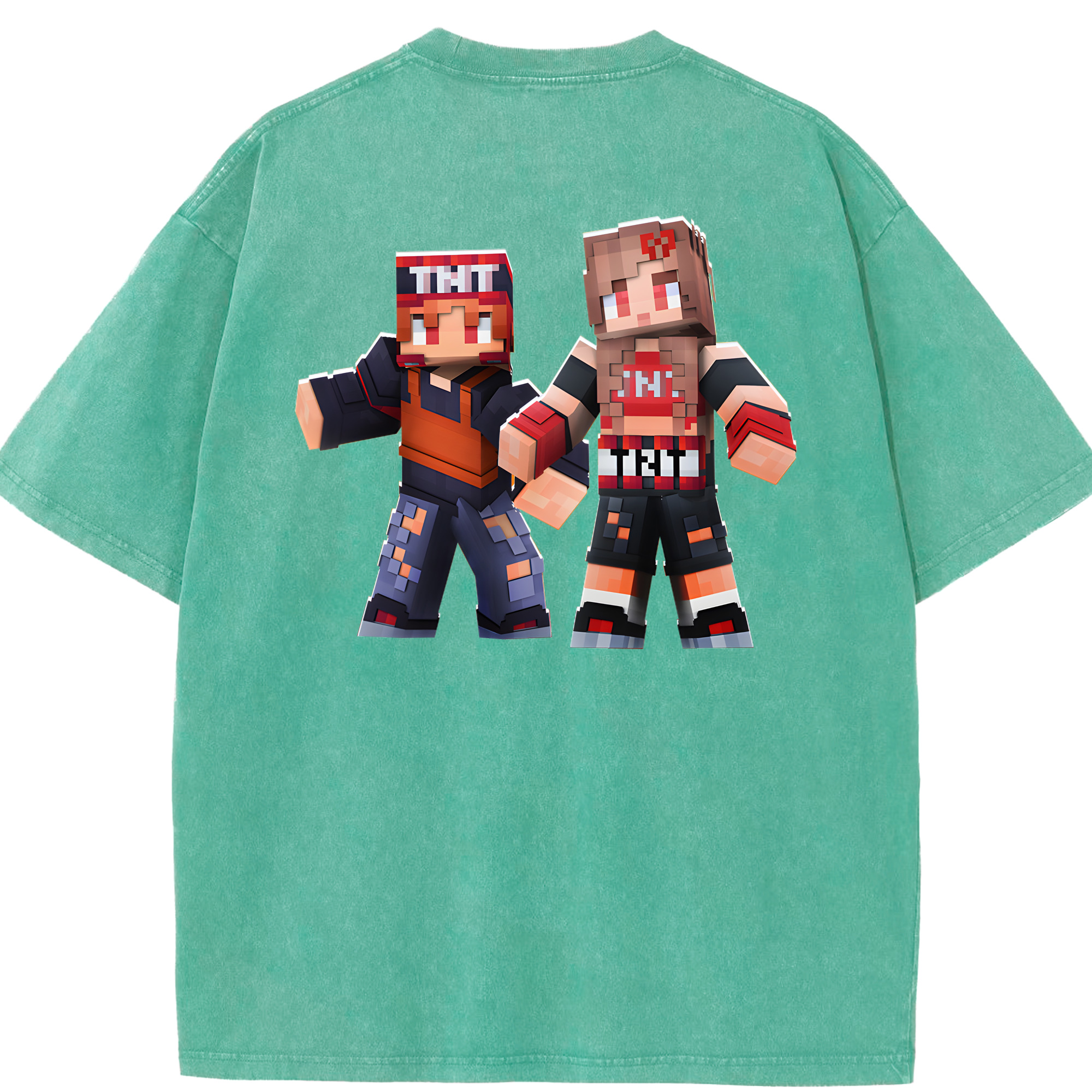 （画像用） マインクラフト ブロックの世界 Minecraft MC Block world 綿100% ヴィンテージ風 半袖Tシャツ（背面プリント）